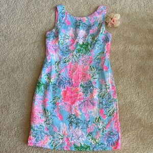 Lilly Pulitzer Blue and pink Floral Marina Sheath linen dress, 4